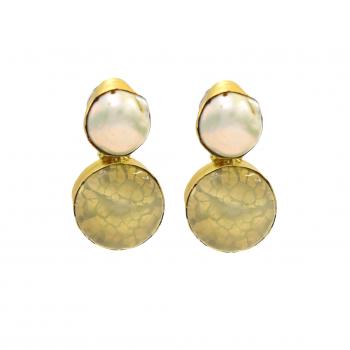 Handmade Pearl and Agate Stone Seated Gold Plated Nickel-Free Earrings - Natural Elegance with Artis